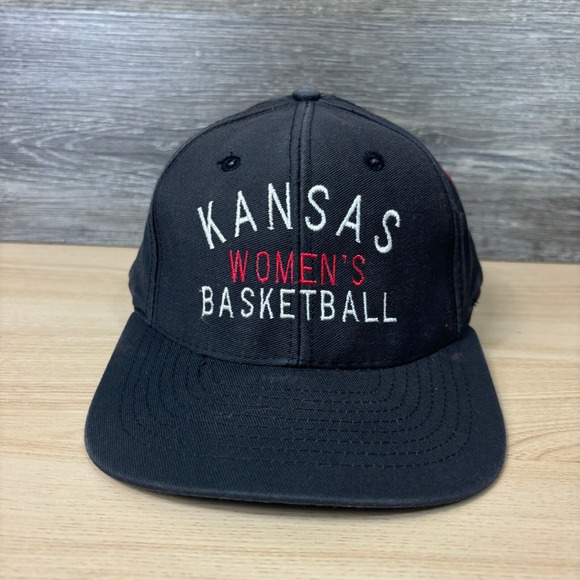 Vintage Kansas Jayhawks Hat Cap Strapback Black Womens Basketball Sweet 16 90s - Picture 2 of 11